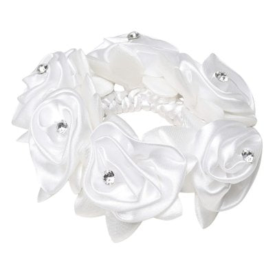 SD Designs White Crystal Rose Scrunchie